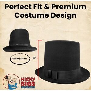 Tall Wool Felt Deluxe Black Top Hat Dickens Formal Victorian Cosplay Costume NEW